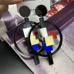 Womens Black Hoop Geometric Earrings